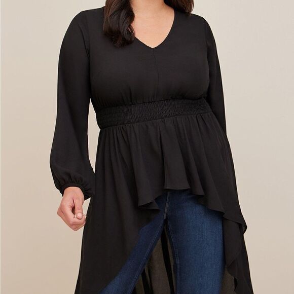 NWT Torrid Georgette Smocked Hi Lo Tunic Black Sz 4X Host Pick - Picture 1 of 8